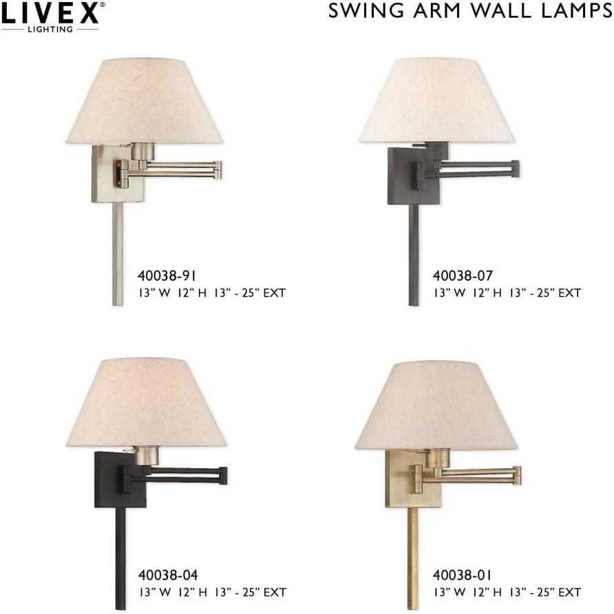 Bronze Finish Swing Arm Wall Lamp with Oatmeal Fabric Shade