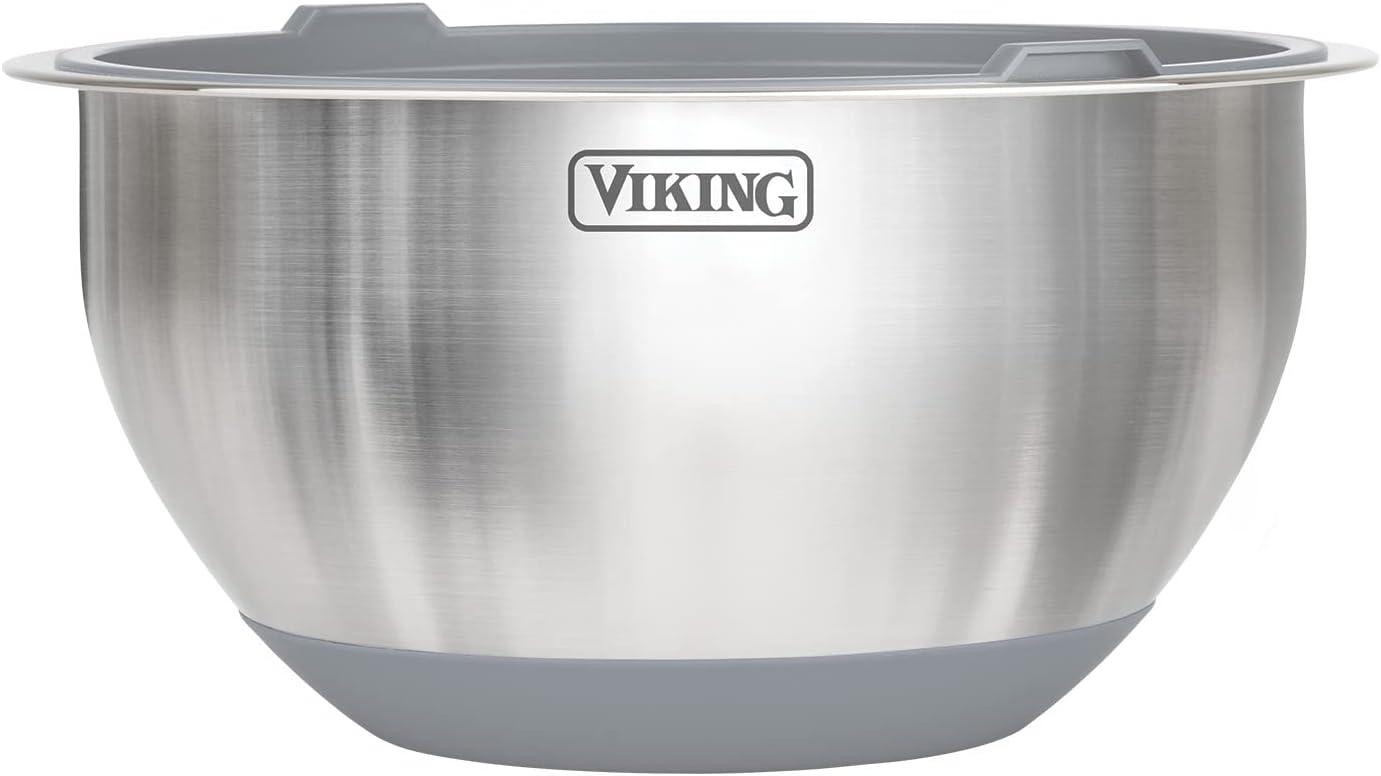 Viking 10-Piece Stainless Steel Mixing Bowl Set with Gray Lids