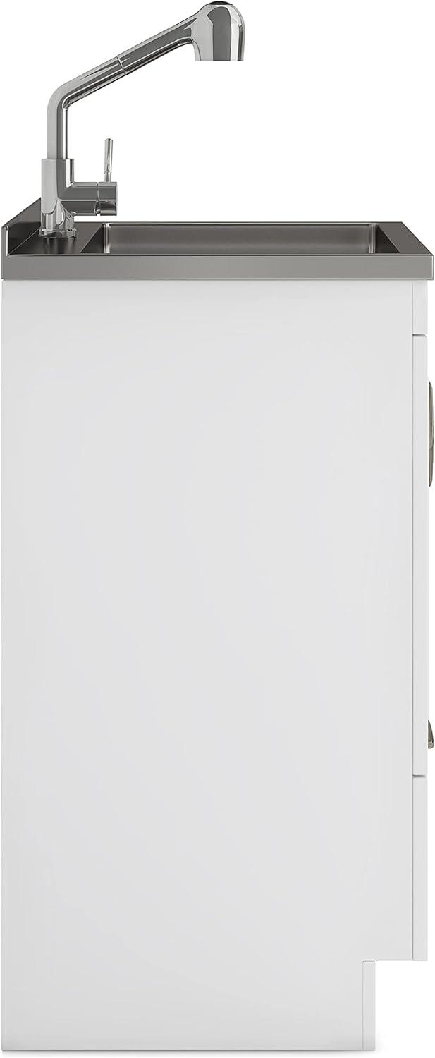 Simpli Home Cardinal Transitional 28 inch Laundry Cabinet with Faucet and Stainless Steel Sink in White