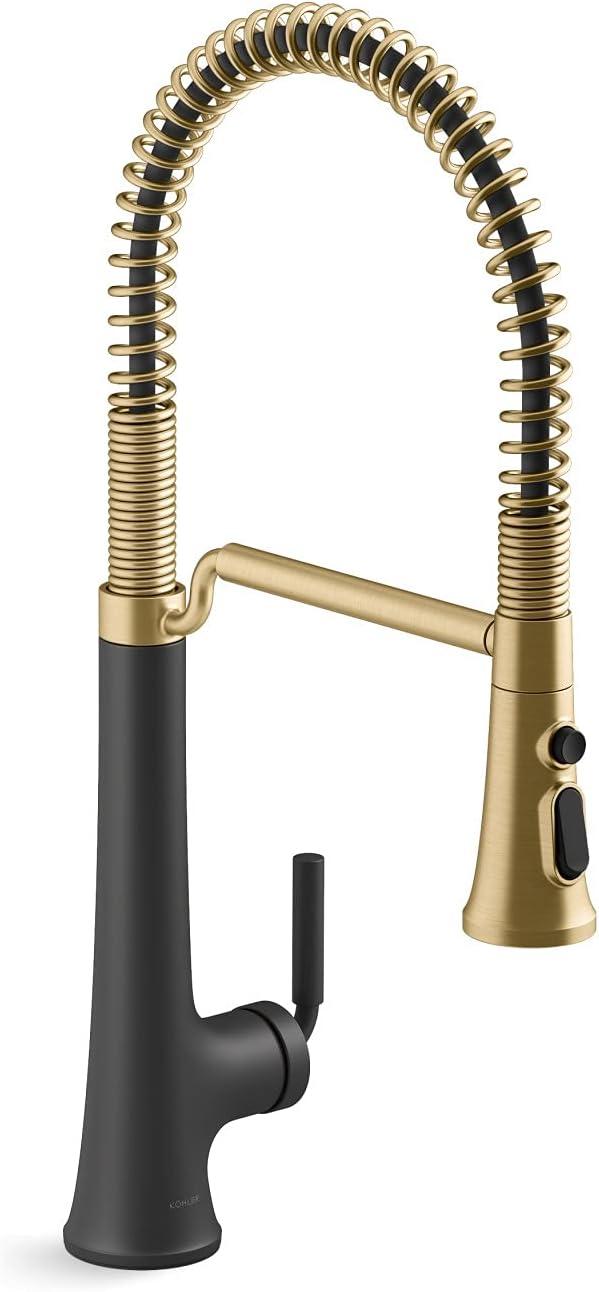 Matte Black and Brass Semi-Professional Kitchen Faucet with Pull-Out Spray