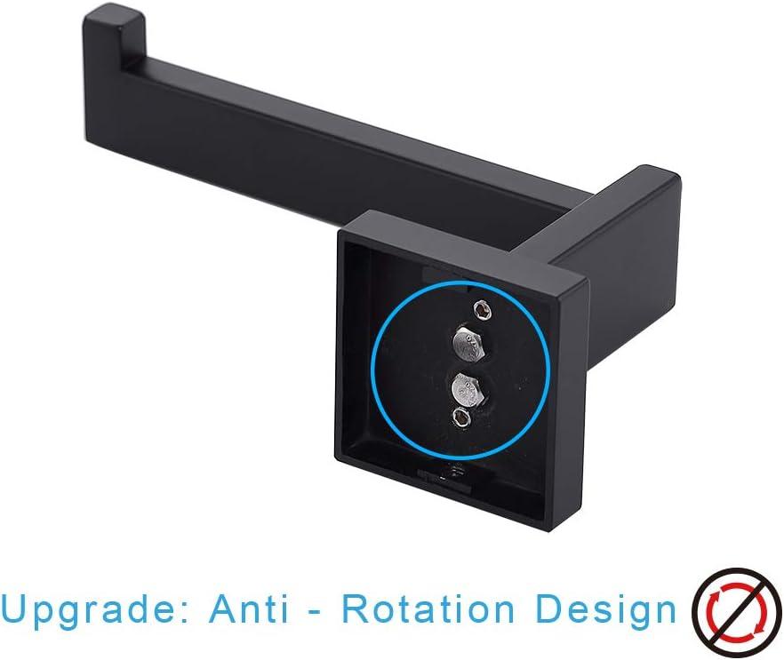 TASTOS Toilet Paper Holder Matte Black, Toilet Tissue Roll Holders Dispenser and Hangers Wall Mounted for Bathroom & Kitchen, Stainless Steel Modern Square Style