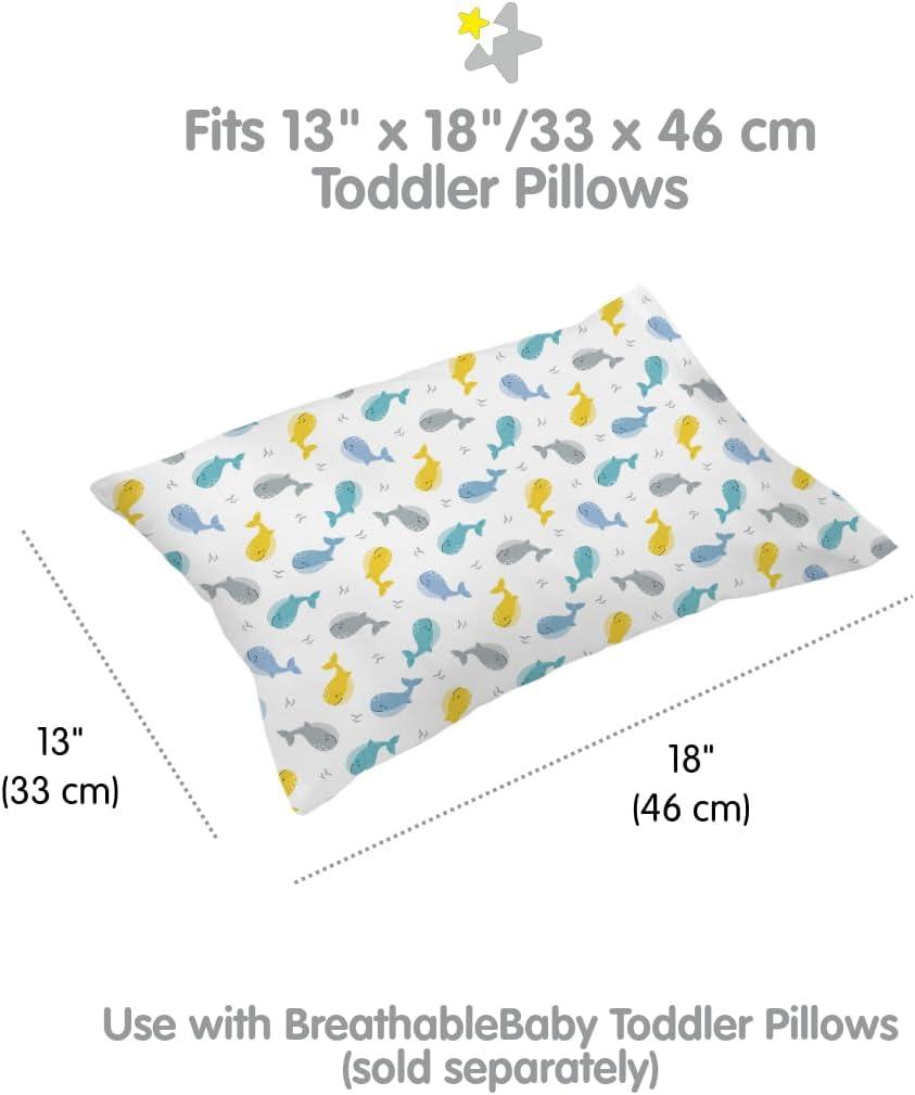 Whale Print Cotton Percale Toddler Pillowcase Set