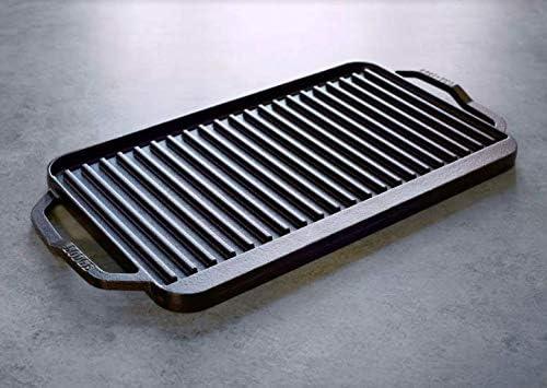 Lodge Chef Collection 20x10 Inch Cast Iron Chef Style Reversible Grill/Griddle. Two-in-One Seasoned Cookware for Stovetop Burners or a Campfire. Made from Quality Materials to Last a Lifetime