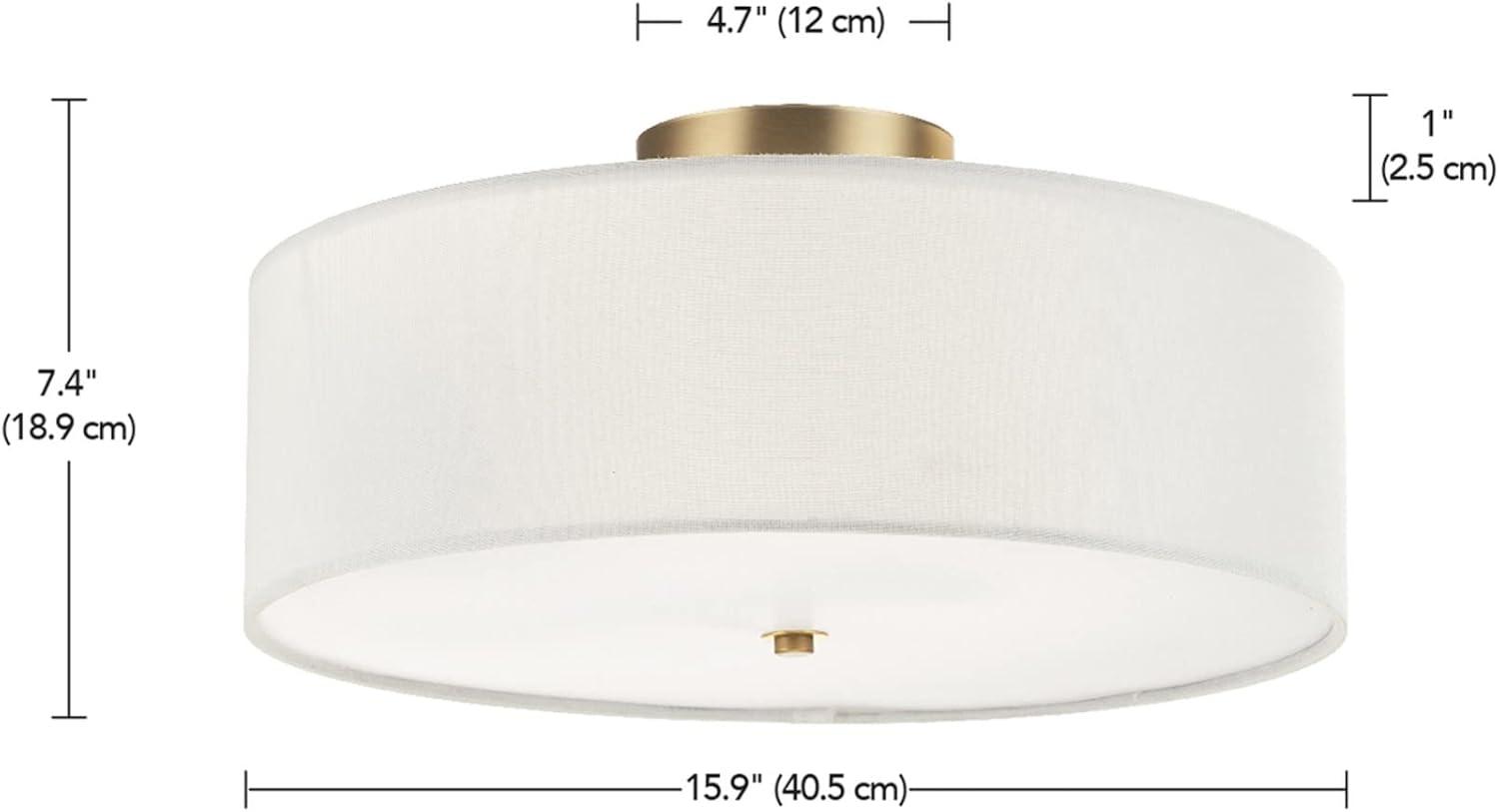 Globe Electric Kyle 2-Light Matte Brass Flush Mount Ceiling Light with White Linen Shade, 60998