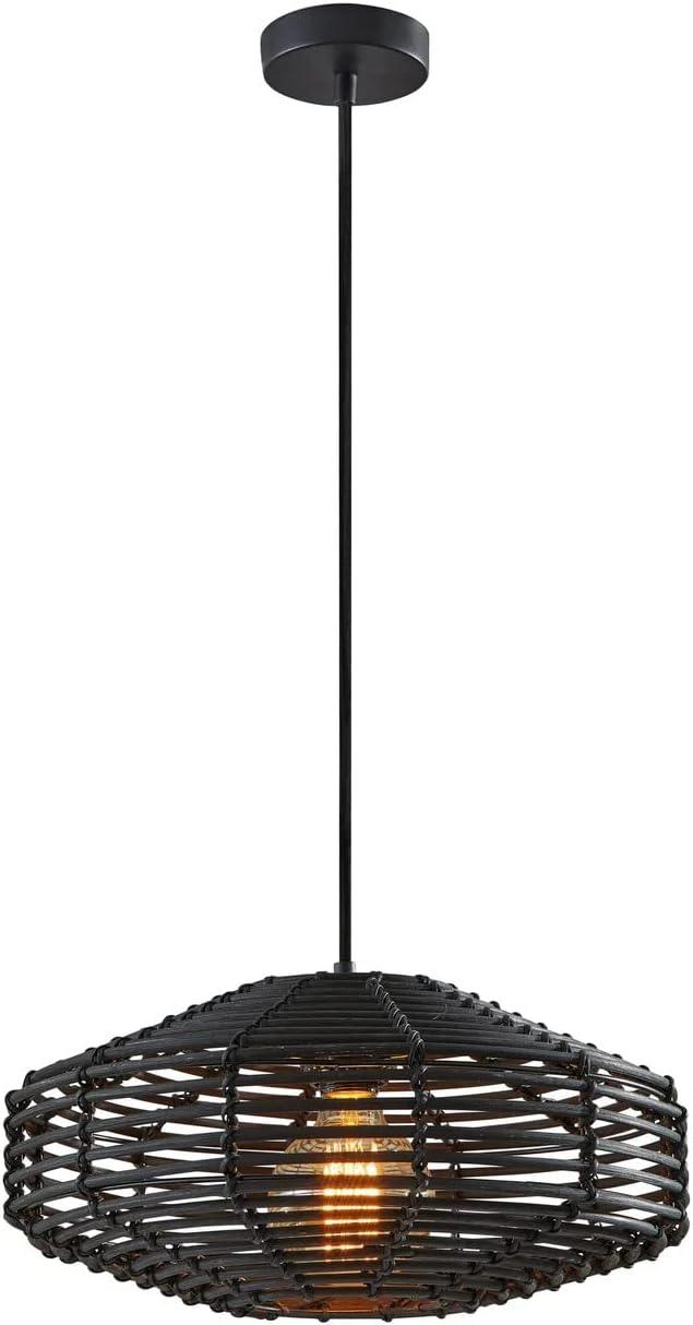 7" Kingston Pendant Ceiling Light Black - Adesso: Bohemian Rattan Design, Vintage Bulb Included