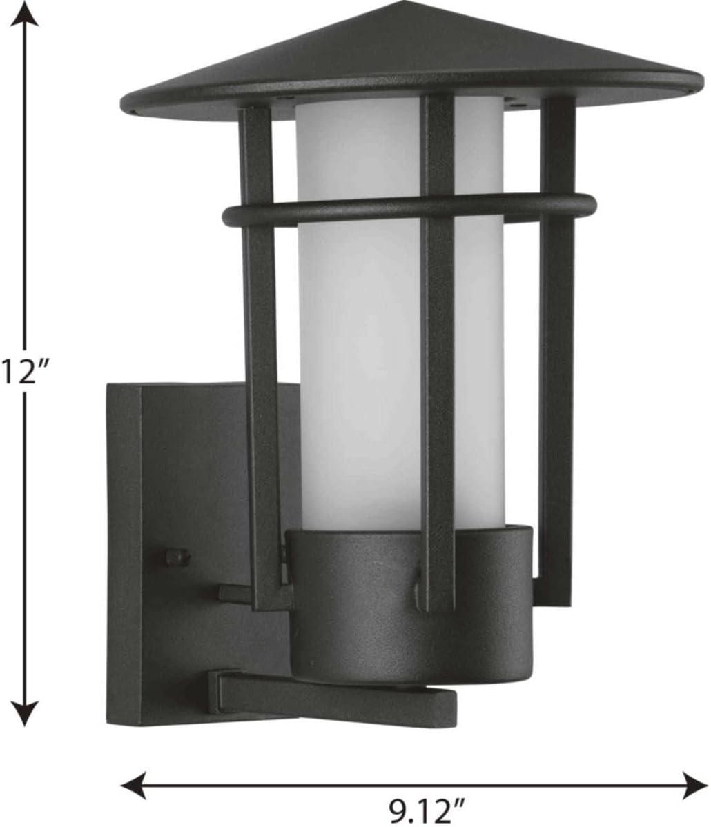 Progress Lighting Exton 1-Light Textured Black Outdoor Wall Lantern with Etched Glass Shade