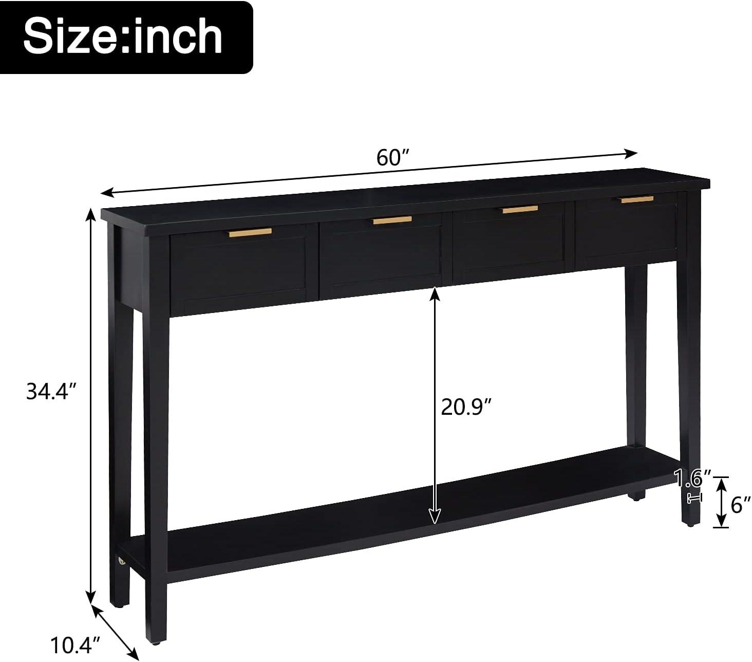 Kinfant Morden Console Table with Drawers, Narrow Sofa Table with Storage Shelf for Living Room, Entryway, Hallway, Black