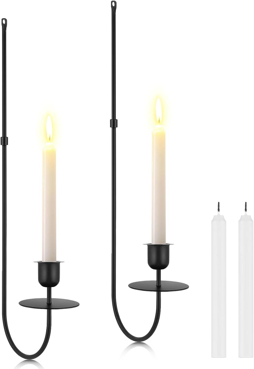 Black Metal Wall Mounted Taper Candle Holder Set