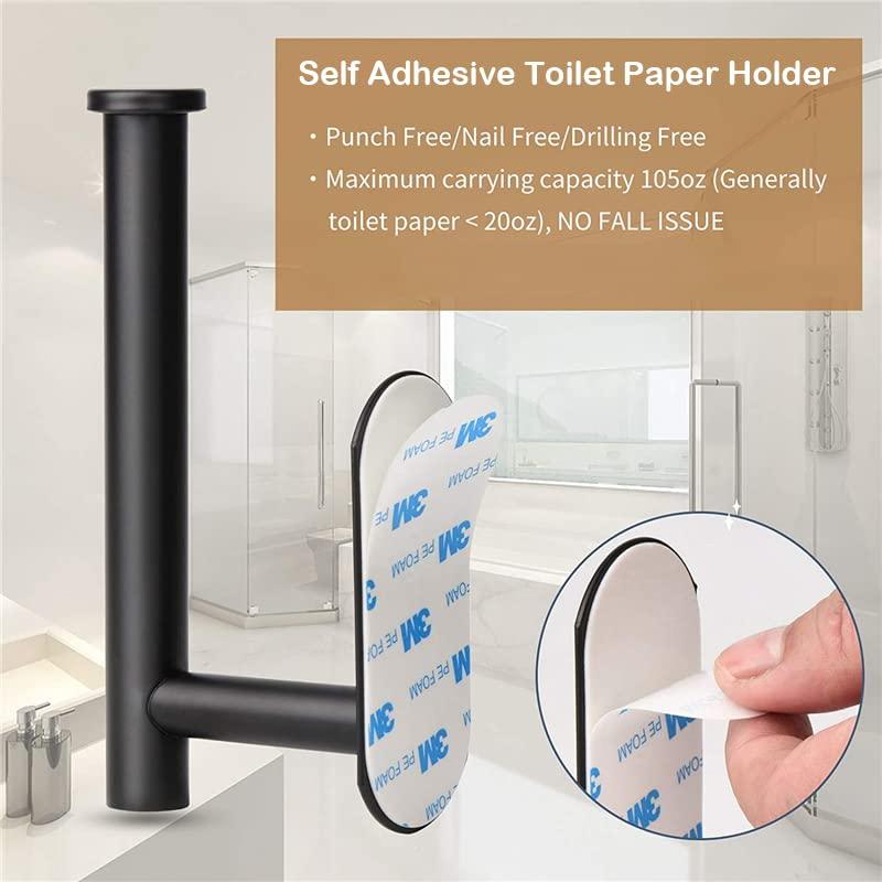 Toilet Paper Holder - Self Adhesive Toilet Paper Holder Wall Mount for Bathroom, No Drilling, SUS 304 Stainless Steel Command Strip Toilet Paper Roll Holder Stick On Wall - Matte Black