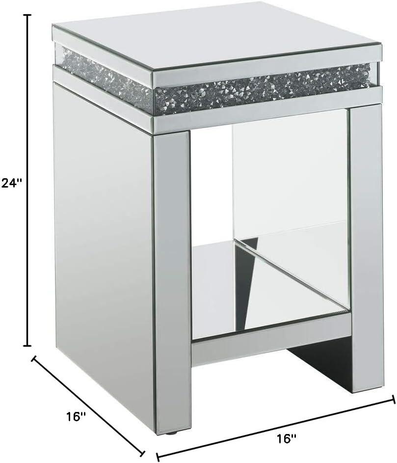 16" Noralie Tempered Glass Mirrored Accent Table Faux Diamonds - Acme Furniture