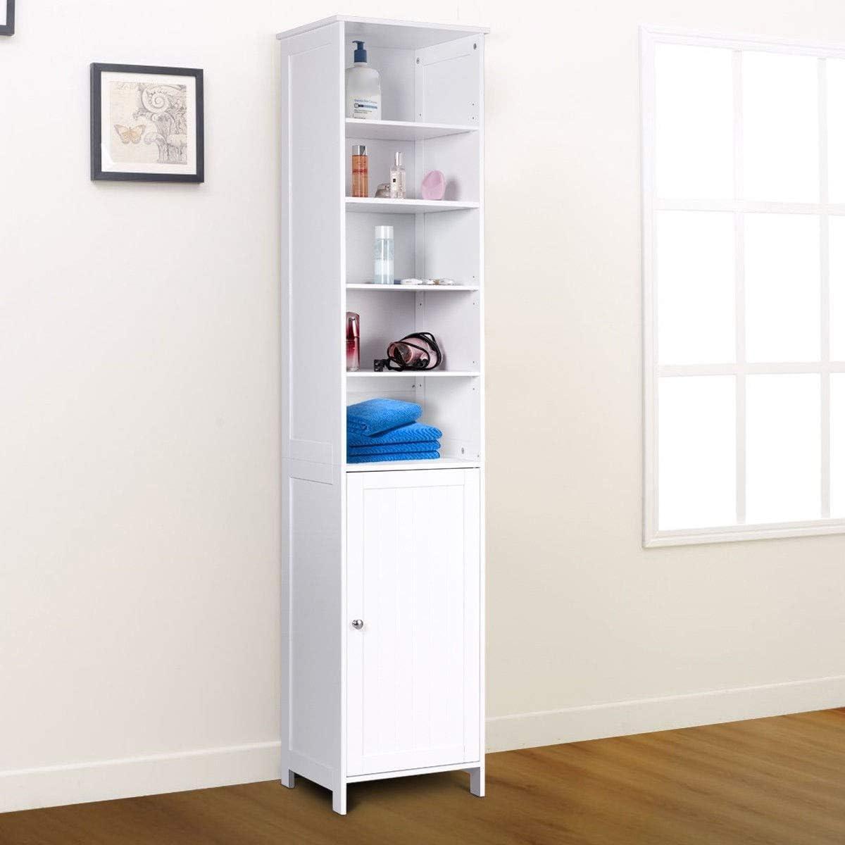 White Tall Lockable MDF Cabinet with Adjustable Shelves