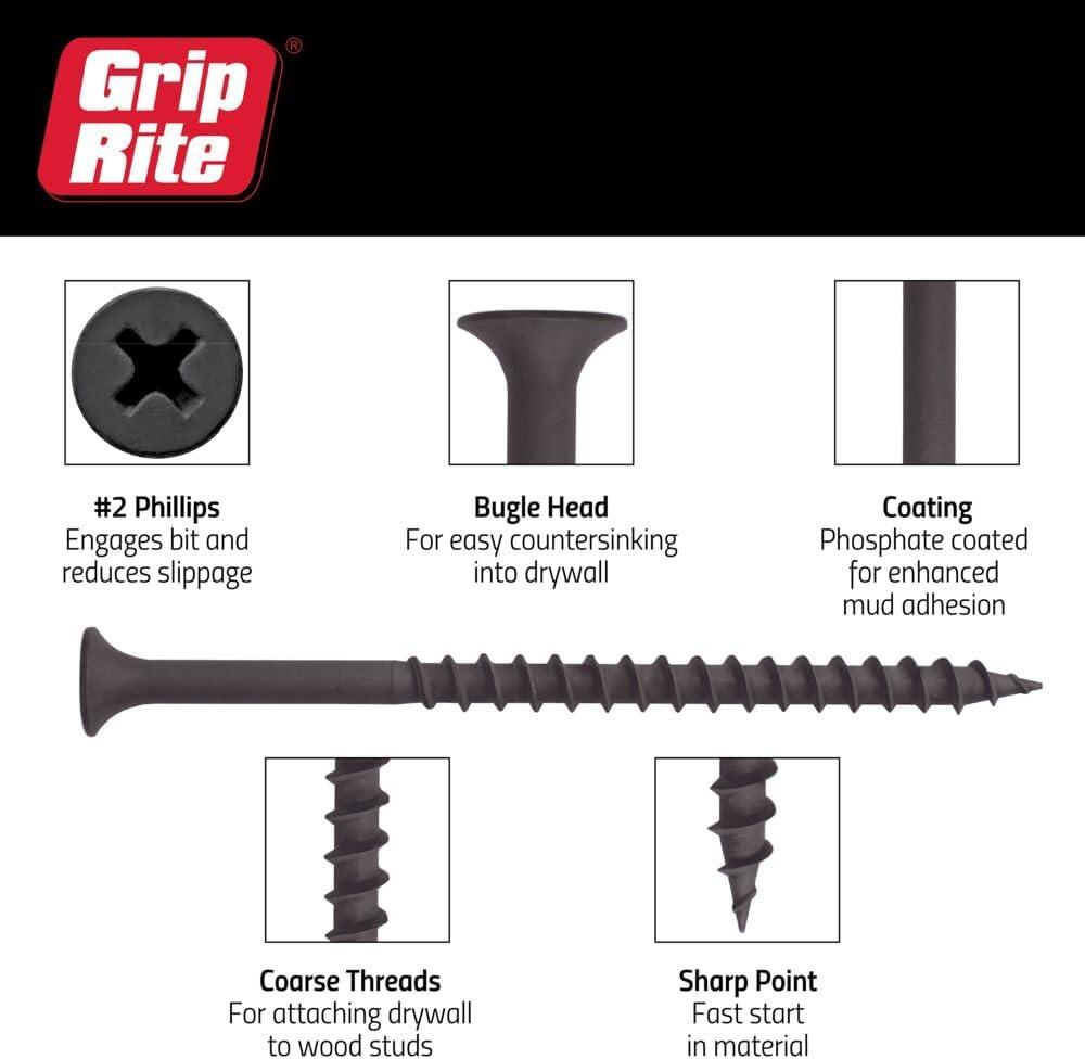 Grip-Rite No. 6 X 1-5/8 in. L Phillips Drywall Screws 1 lb 200 pk