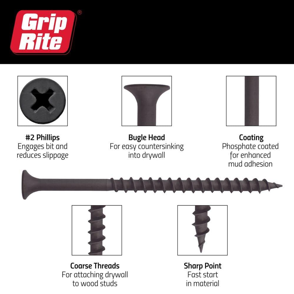Grip-Rite No. 6 X 1-5/8 in. L Phillips Drywall Screws 1 lb 200 pk