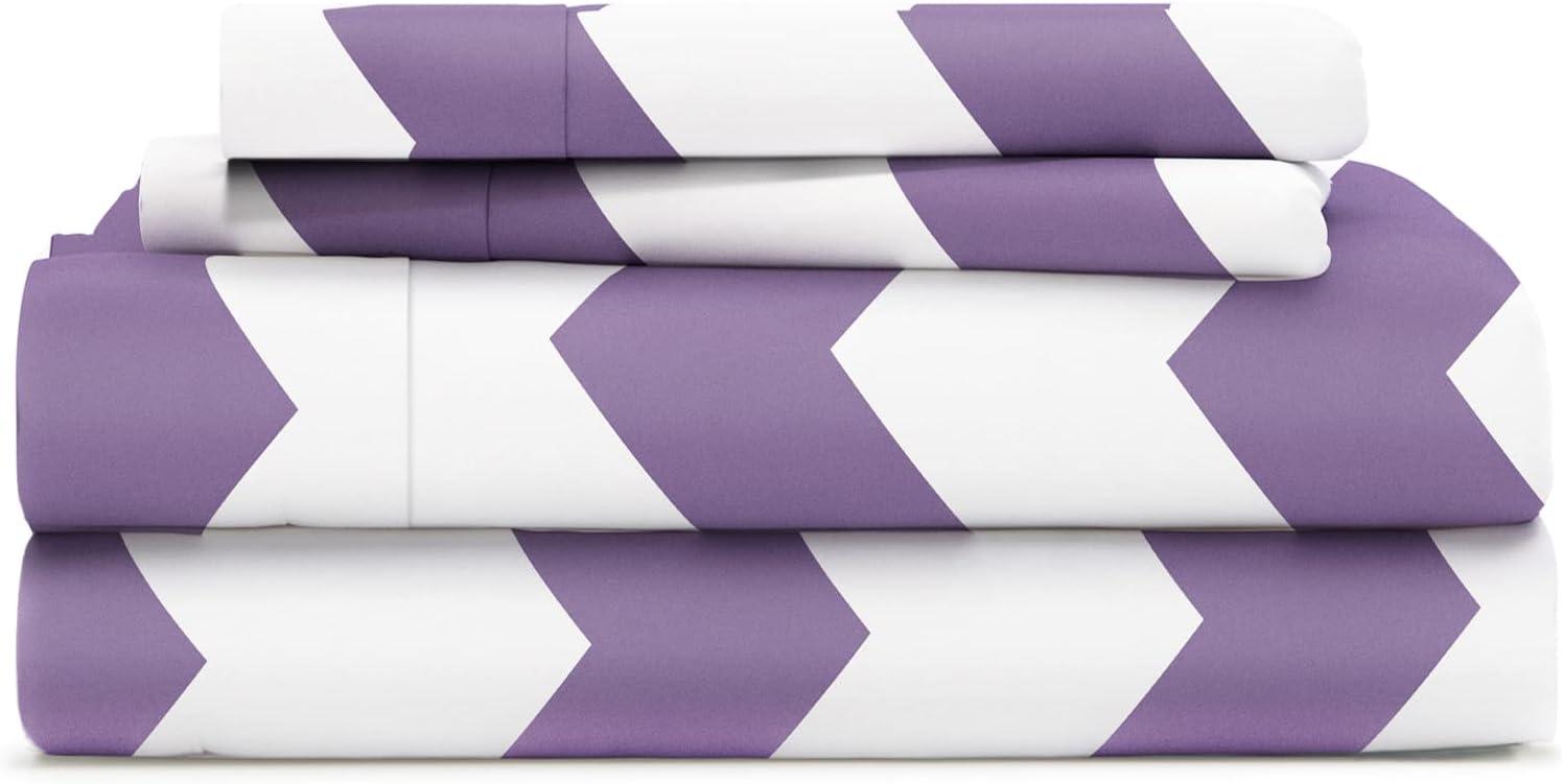 California King Purple Chevron Microfiber Deep Pocket Sheet Set