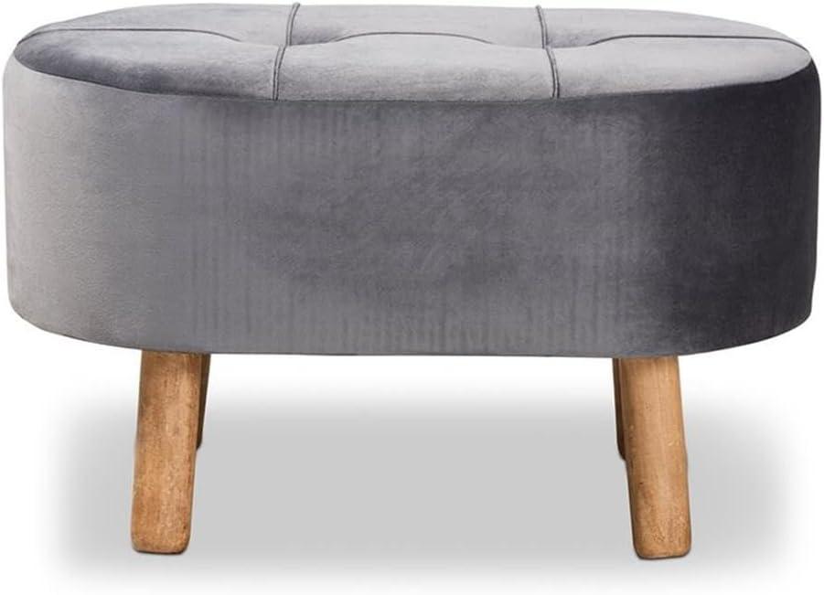 Simone Velvet Upholstered Wood Ottoman Gray/Natural - Baxton Studio