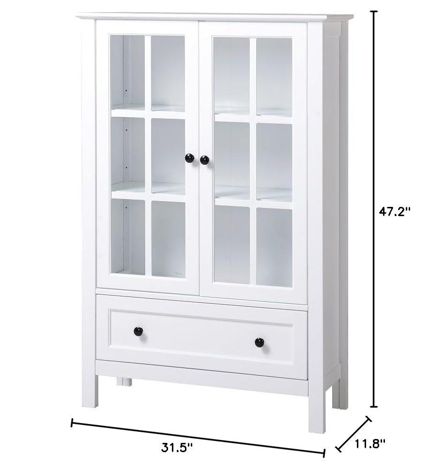 Signature Design by Ashley Miranda Farmhouse Adjustable Accent Cabinet or Wardrobe with Glass Doors, White