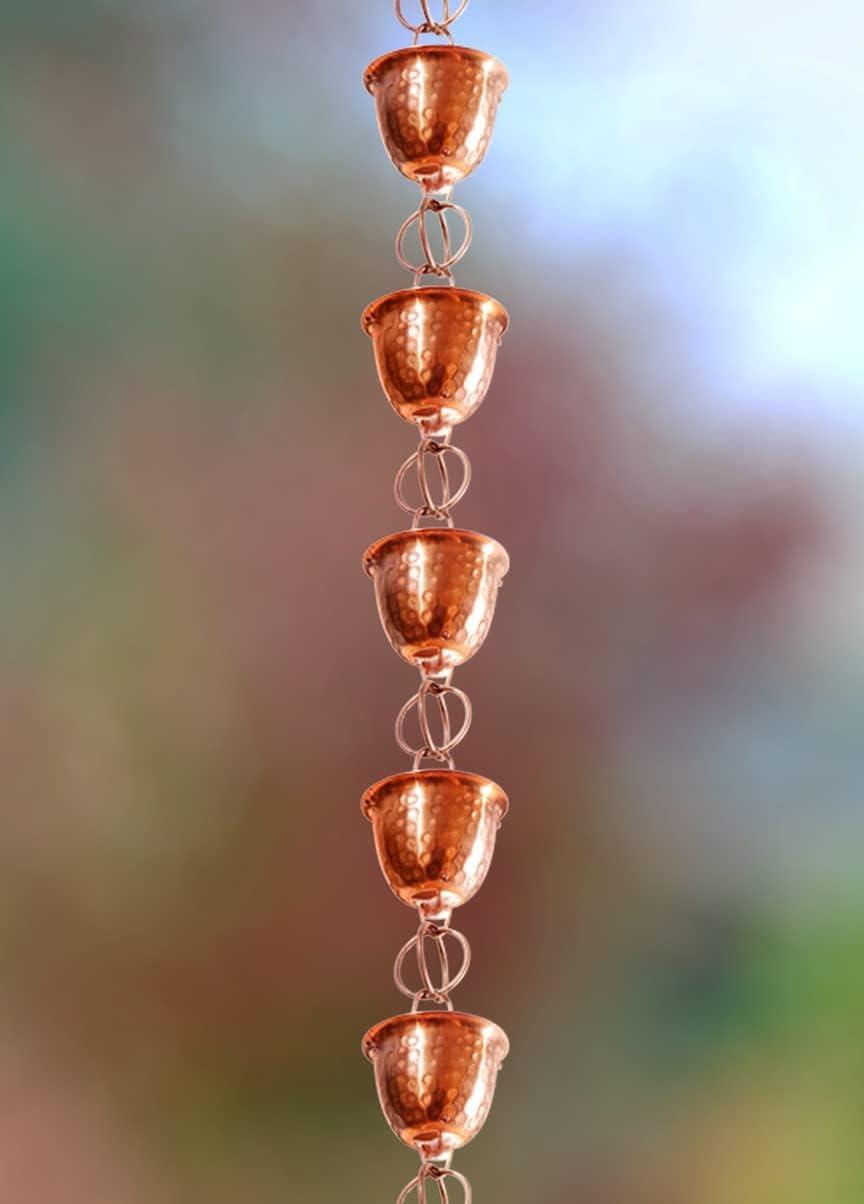 Monarch Rain Chains Pure Copper Hammered Cup Rain Chain Replacement Downspout for Gutters
