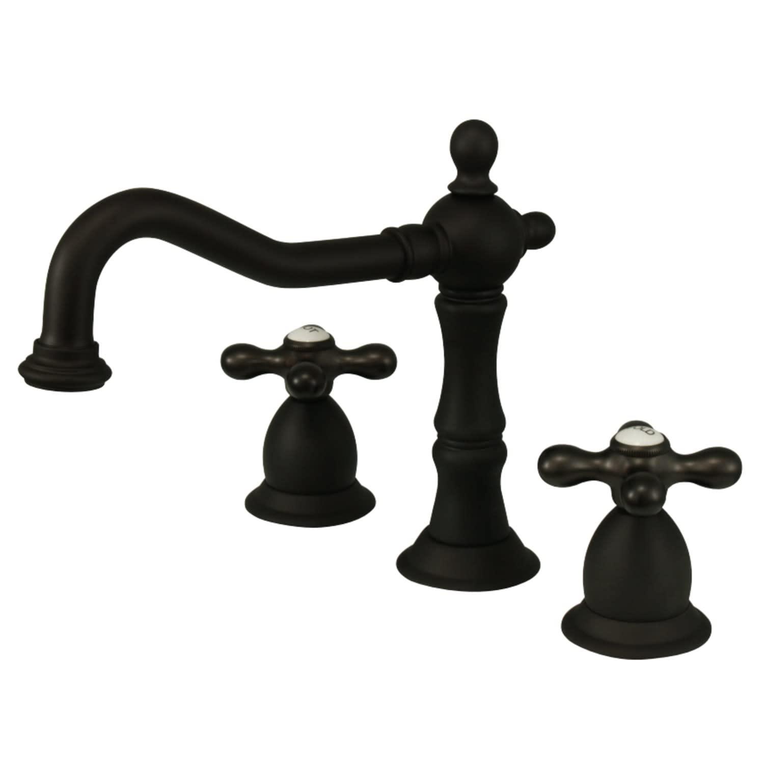 Kingston Brass Heritage Two-Handle 3-Hole Deck Mount Widespread Bathroom Faucet with Brass Pop-Up Drain