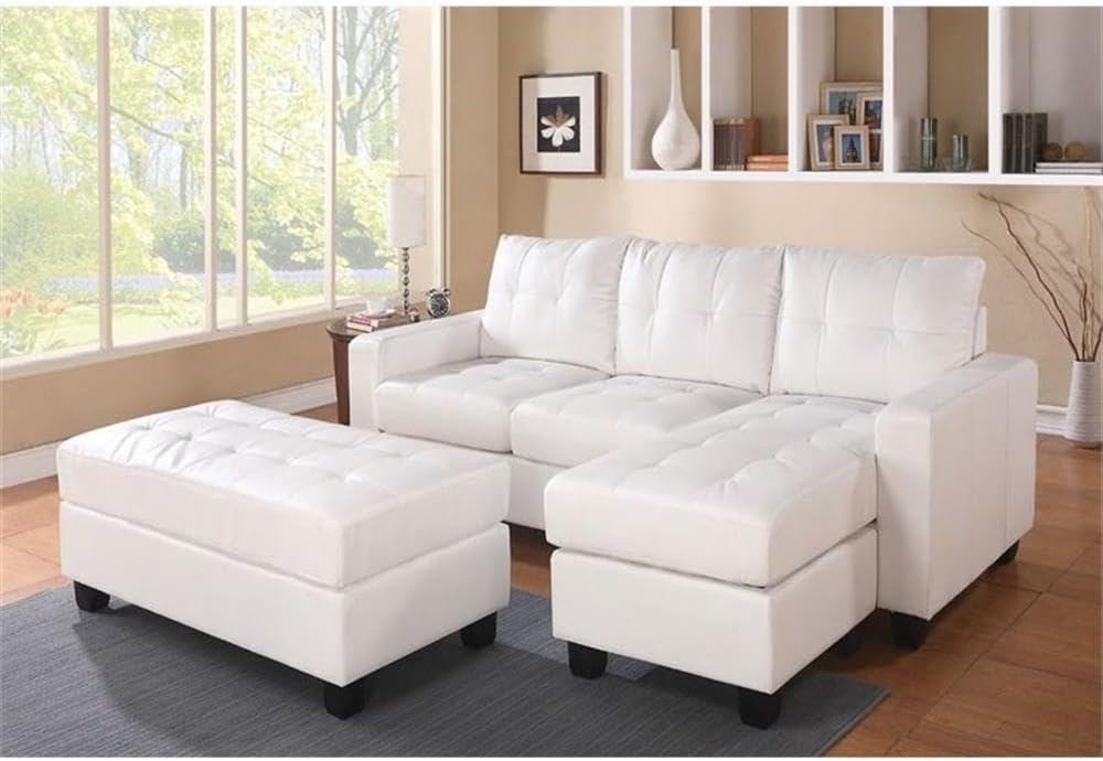 ACME Lyssa Track Arms Bonded Leather Sectional with Ottoman in Black