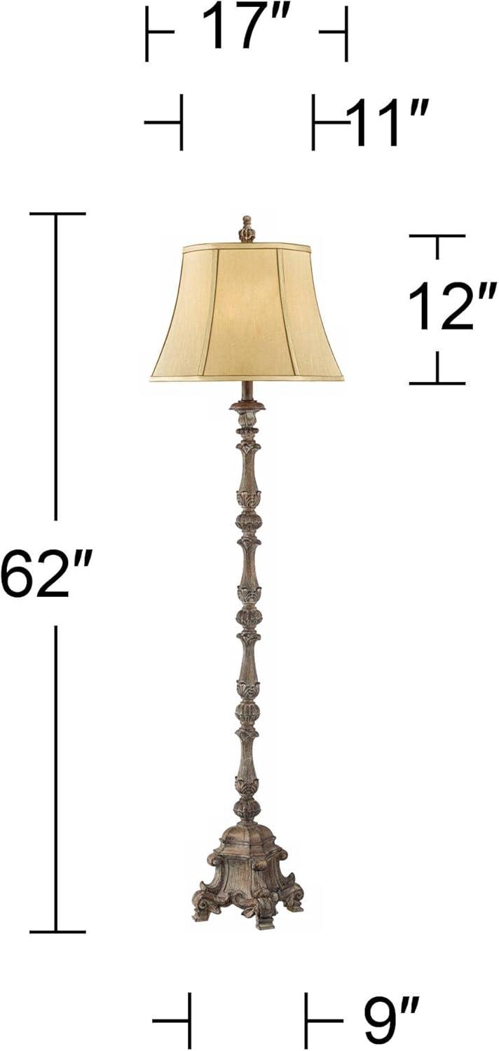 Antique French Country 62" Faux Wood Floor Lamp with Beige Silk Shade