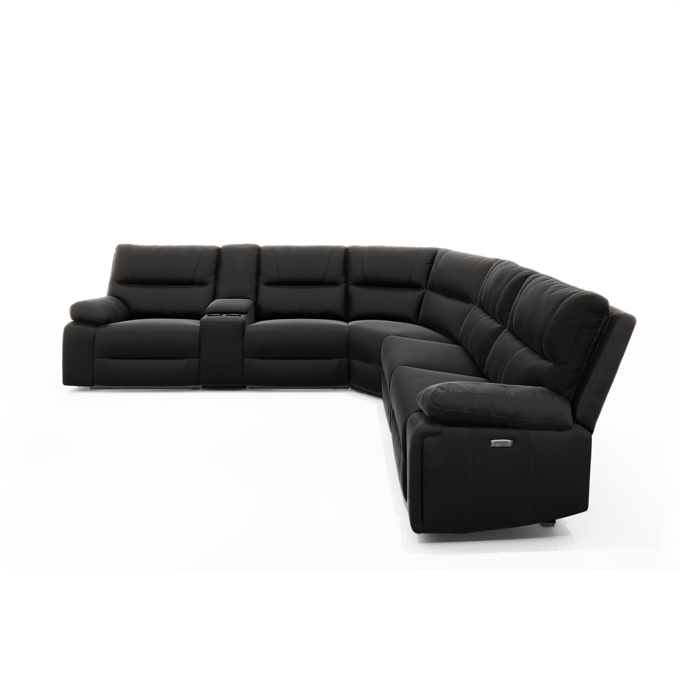 Jennifer Taylor Home Malibu 130" Modern Power Motion 6-Piece Reclining Corner Sectional with Cup Holders, Coal Black Top Grain Leather