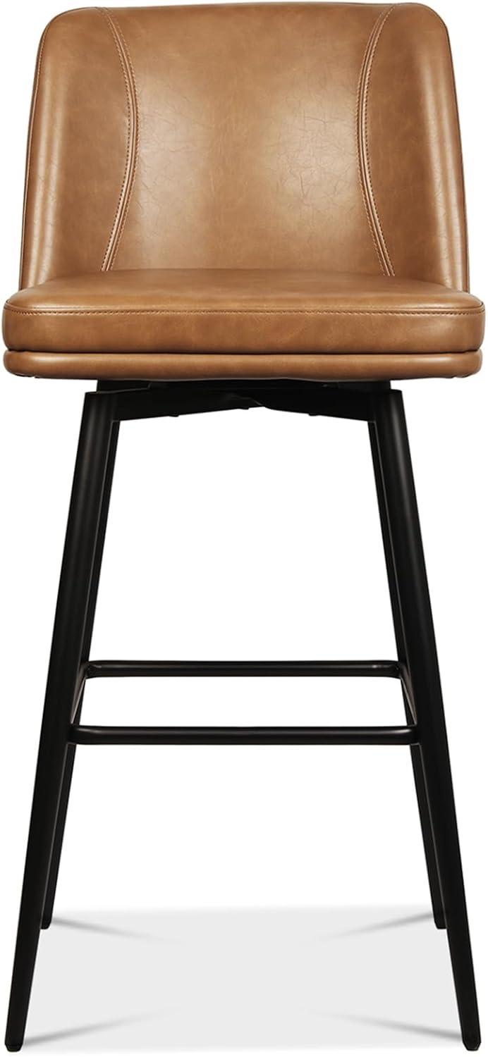 Set of 2 Black Metal Swivel Bar Stools with Faux Leather Upholstery