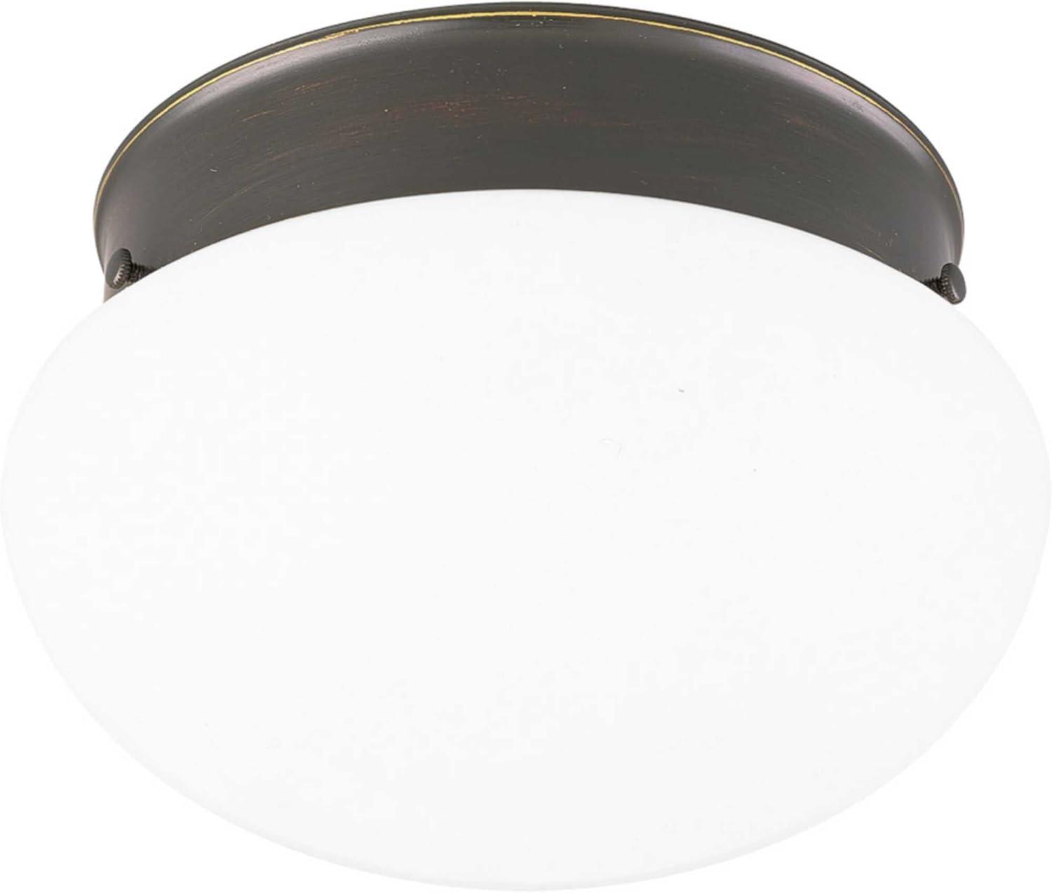 Progress Lighting Fitter Collection 2-Light Flush Mount Antique Bronze Ceramic White Glass Bowl