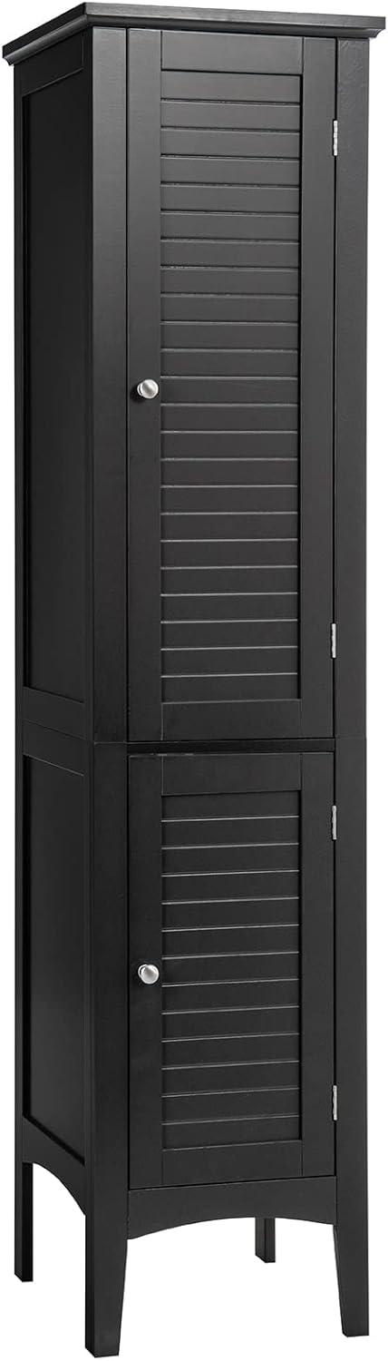 5 Tier Wooden Freestanding Tower Cabinet Tall Bathroom Storage Cabinet Black