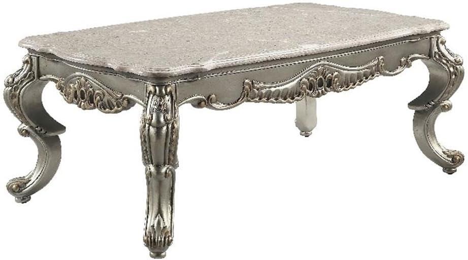 52" Miliani Coffee Table Natural Marble Top and Antique Bronze Finish - Acme Furniture: Chic Rectangular Design, No Assembly Required