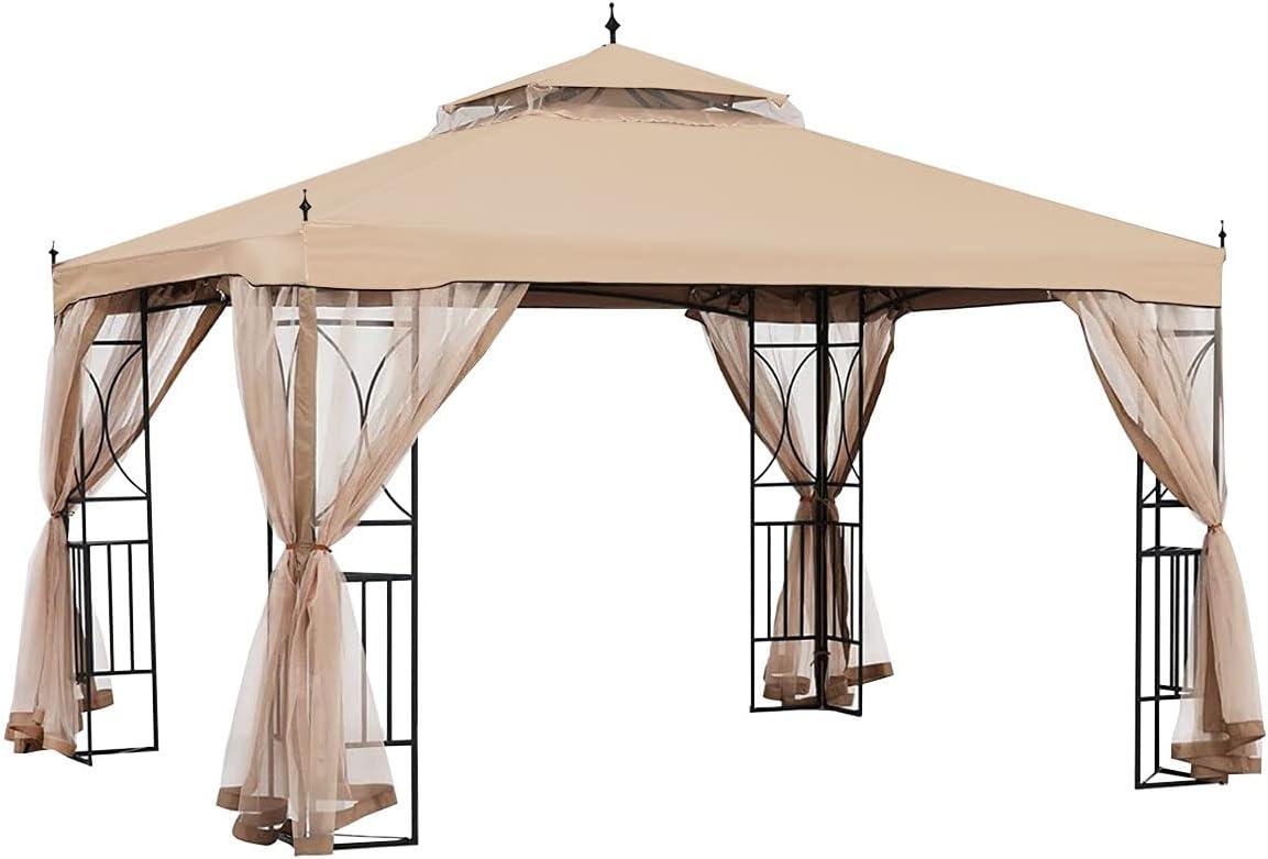 Beige Whisper Two-Tiered Replacement Canopy for 10' x 12' Gazebo