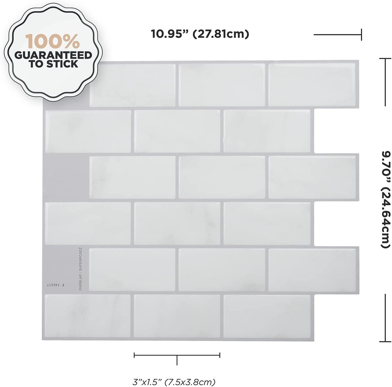 Smart Tiles - 3D Adhesive Peel and Stick Backsplash Tile, Gray & White - 10-Pack 10.95" x 9.7"
