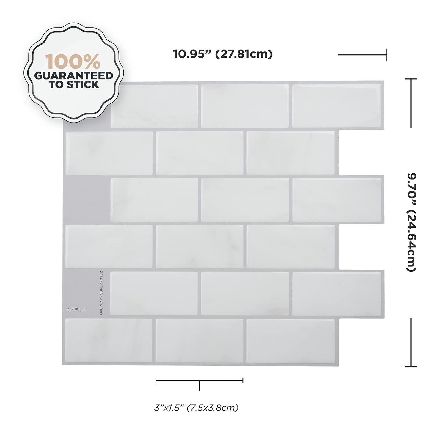 Smart Tiles - 3D Adhesive Peel and Stick Backsplash Tile, Gray & White - 10-Pack 10.95" x 9.7"