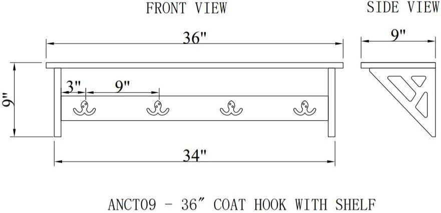 Gray Wood and Metal Coat Hook Shelf with Double Hooks