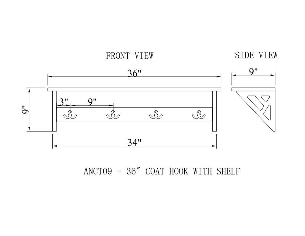 Alaterre Furniture Coventry 36 in. Gray Coat Hook & Shelf Fixture, Entryway, Mudroom & Laundry Room Home Storage