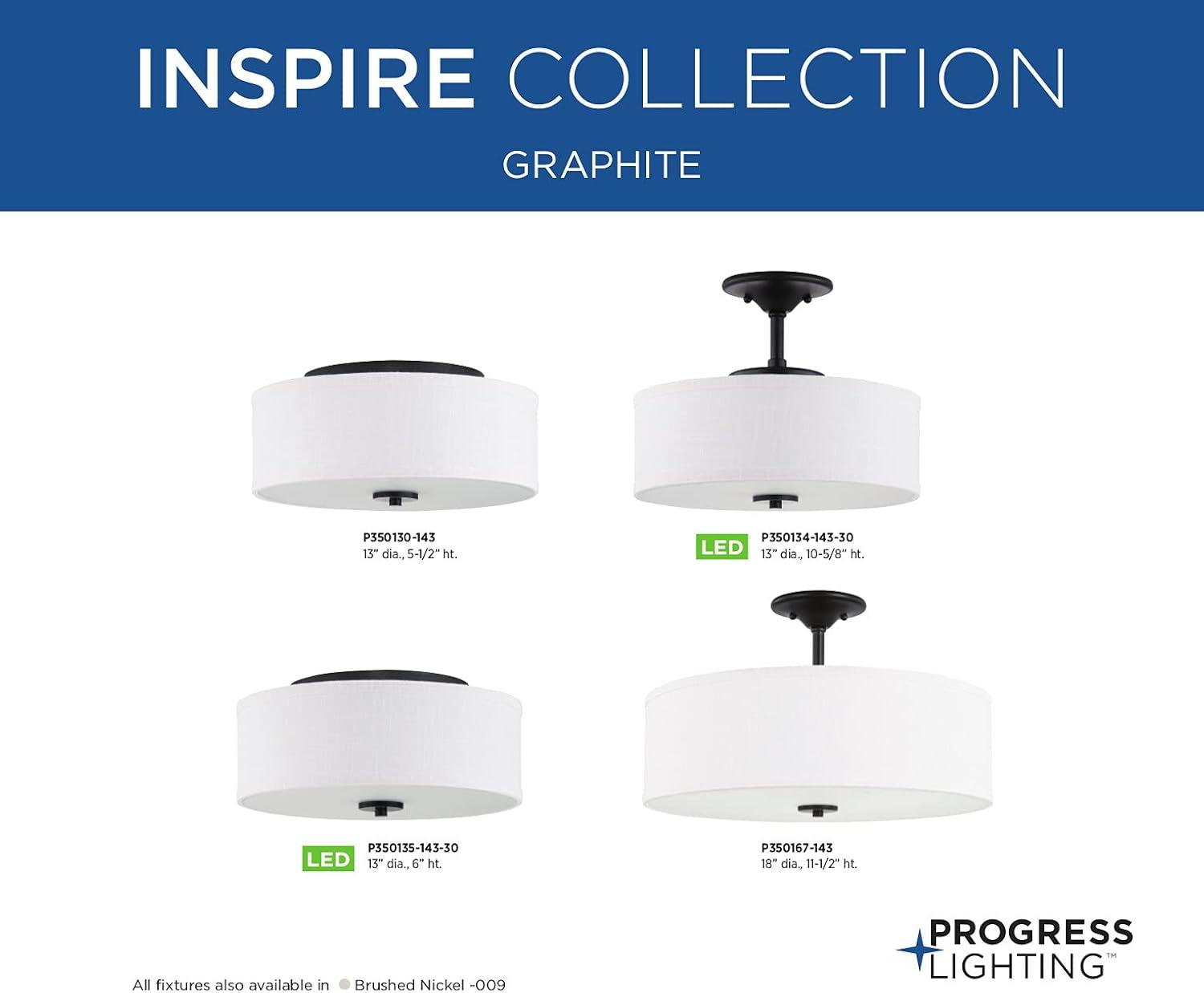 Progress Lighting Inspire Collection 1-Light LED Flush Mount, Graphite Finish, Fabric Shade