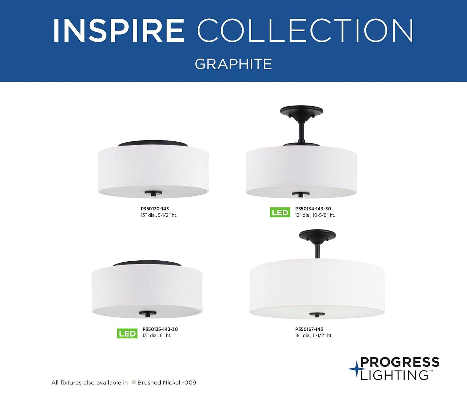 Progress Lighting, Inspire Collection, 3-Light Semi-Flush Mount, Graphite, Summer Linen Shade