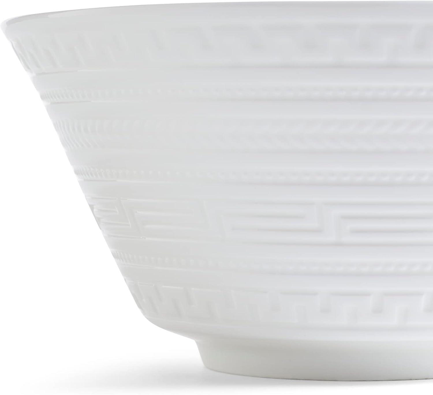 White Ceramic Embossed Geometric Serving Bowl