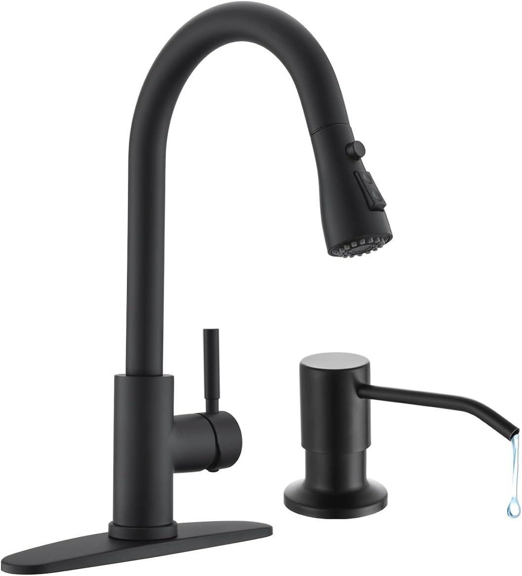 Black Kitchen Faucets With Soap Dispenser, Kitchen Faucet With Pull Down Sprayer