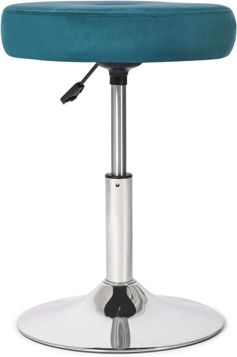 Adeco  Adjustable Velvet Round Ottoman Swivel Vanity Stool Makeup Chair Teal