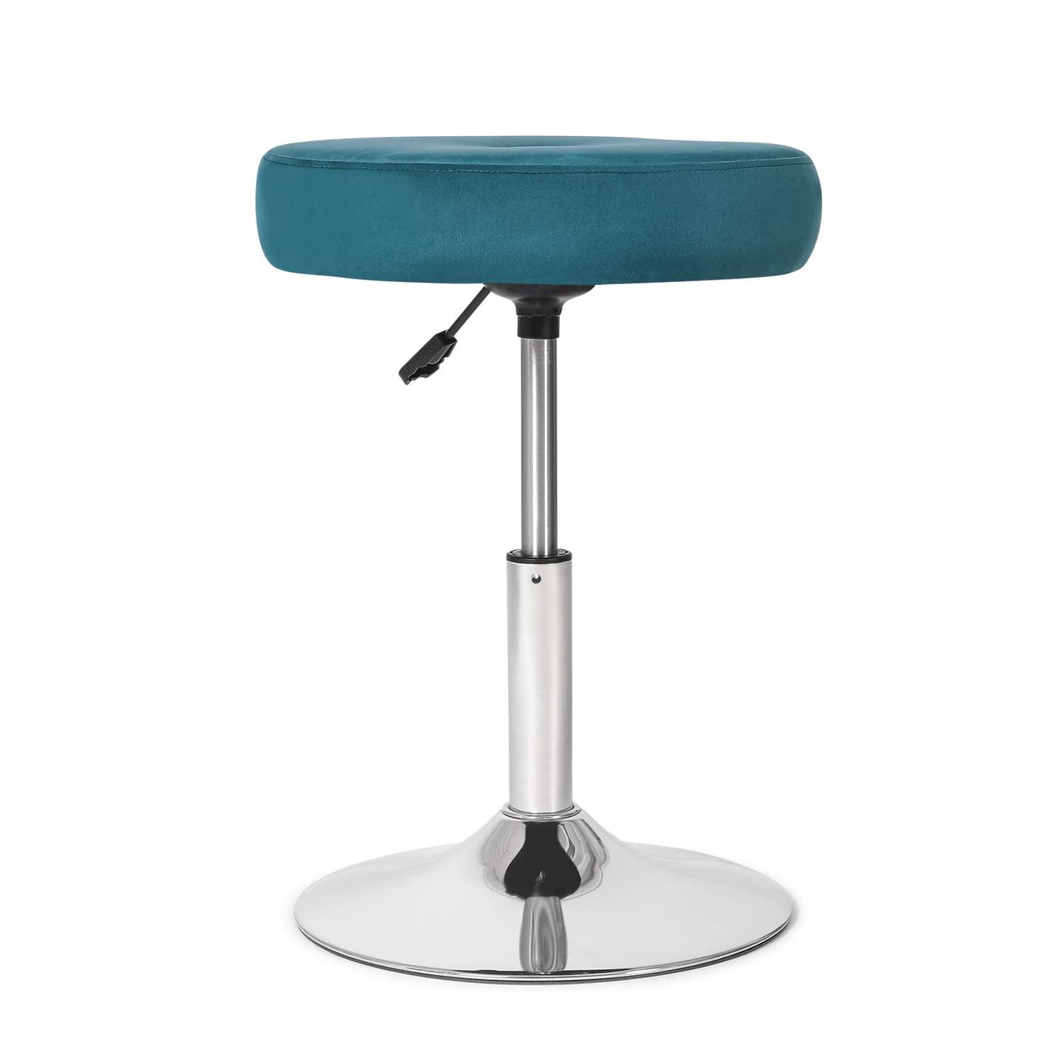 Adeco  Adjustable Velvet Round Ottoman Swivel Vanity Stool Makeup Chair Teal