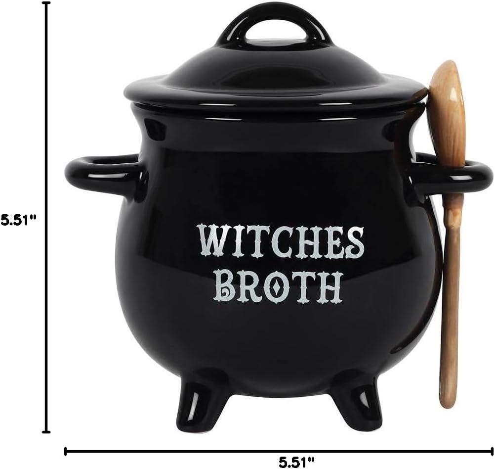 Pacific Giftware Witches Broth Cauldron Ceramic Bowl with Broom Spoon