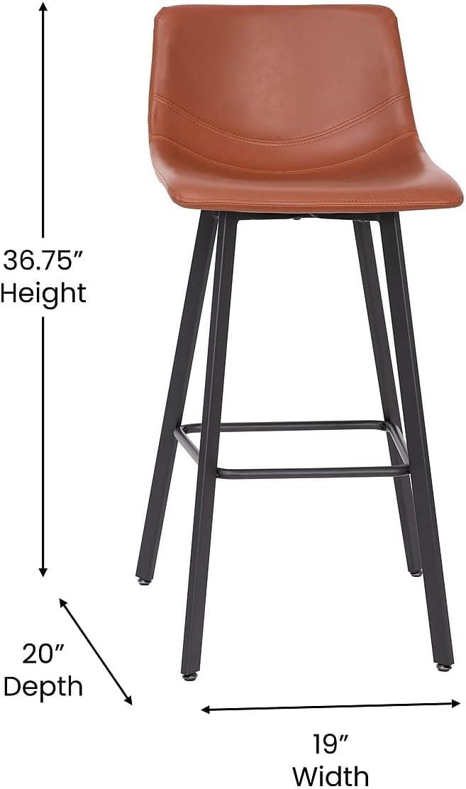 Flash Furniture Set of 2 Commercial Indoor Armless Iron Barstools - Cognac LeatherSoft
