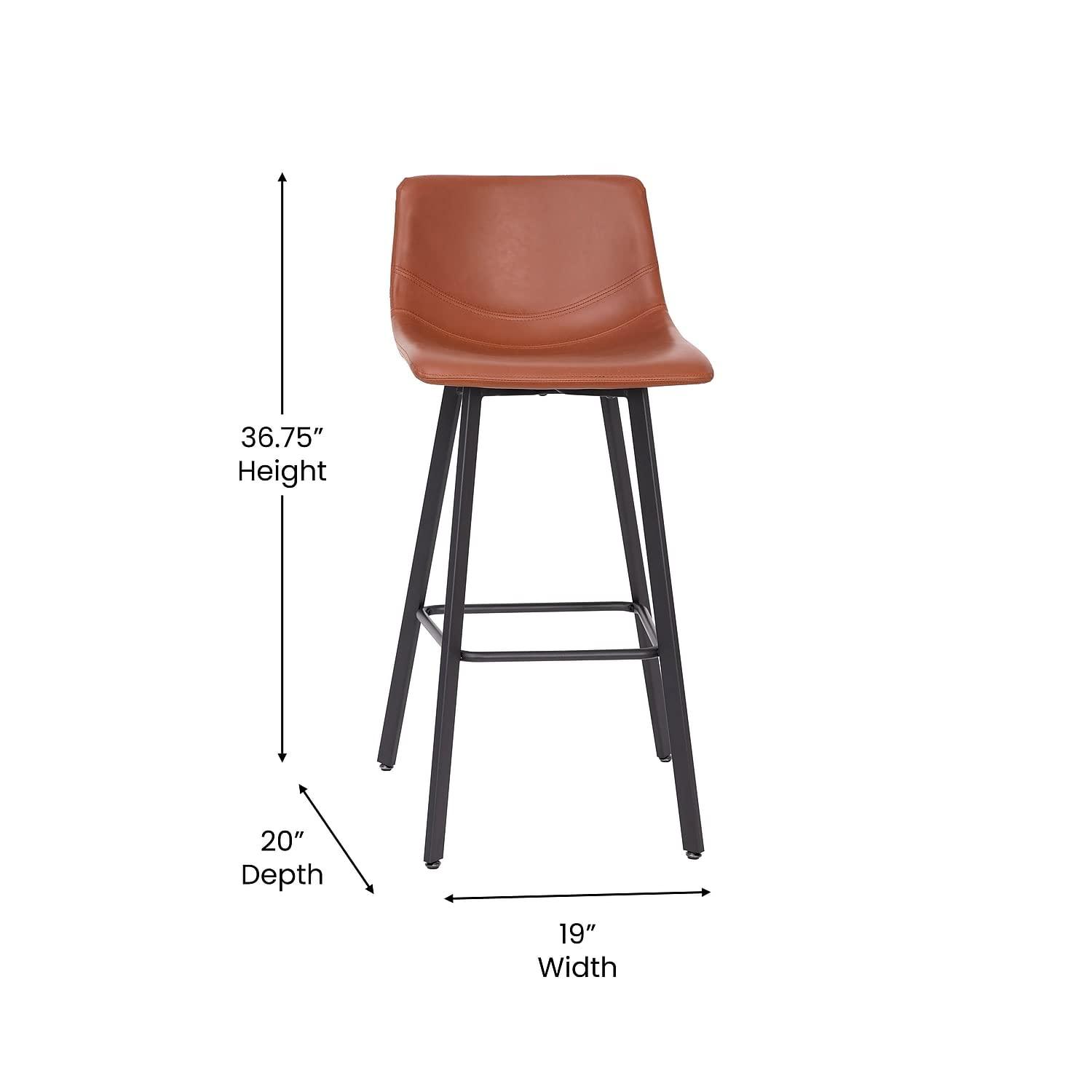 Flash Furniture Set of 2 Commercial Indoor Armless Iron Barstools - Cognac LeatherSoft