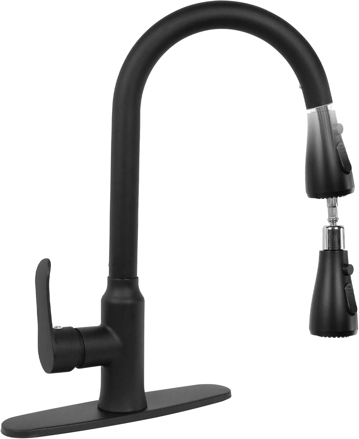 Matte Black Stainless Steel Pull-Down Kitchen Faucet with Spray