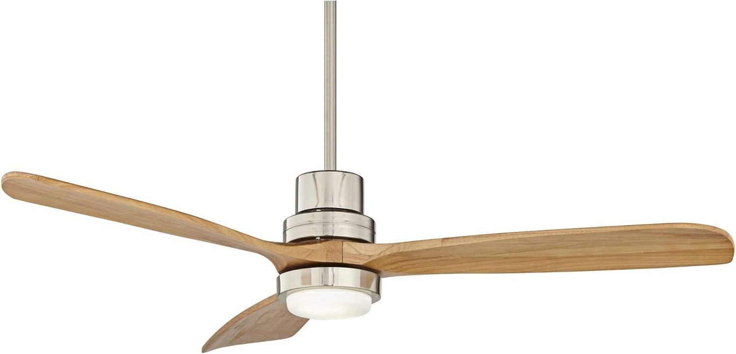 52" Casa Vieja Delta-Wing DC Modern 3 Blade Indoor Ceiling Fan with LED Light Remote Control Brushed Nickel Natural Solid Wood for Living Room Kitchen