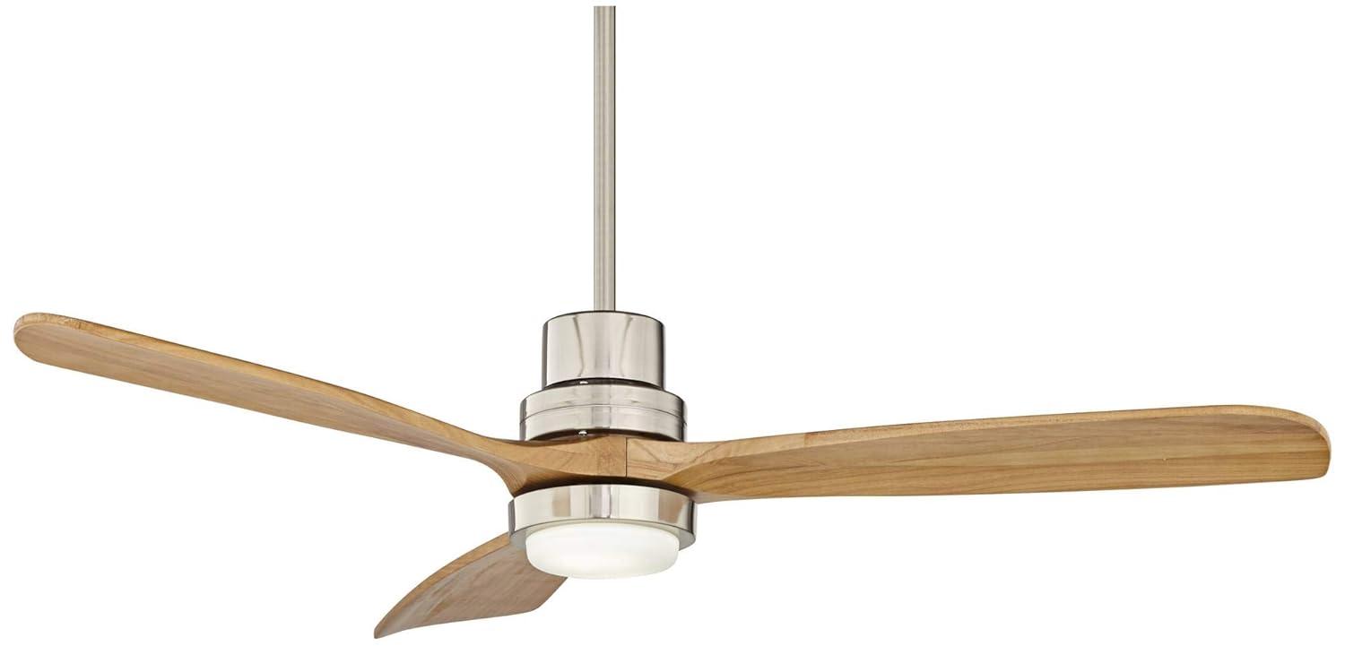 52" Casa Vieja Delta-Wing DC Modern 3 Blade Indoor Ceiling Fan with LED Light Remote Control Brushed Nickel Natural Solid Wood for Living Room Kitchen