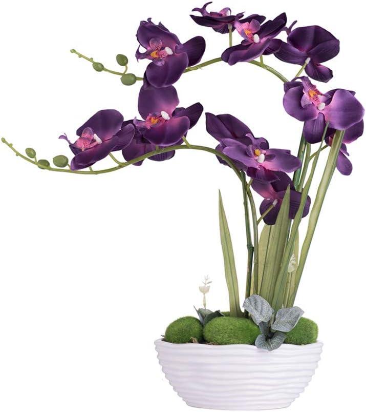 Large Artificial Potted Orchid Plant, Silk Flower Arrangement with Ceramics Vase, Deep Purple