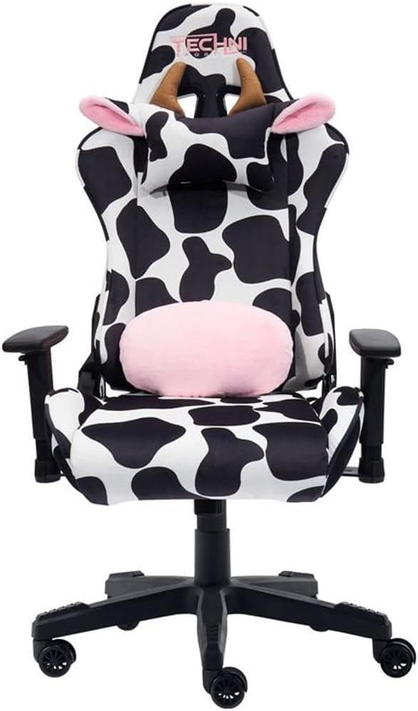 Pemberly Row Modern COW Print Fabric Gaming Chair Black/White