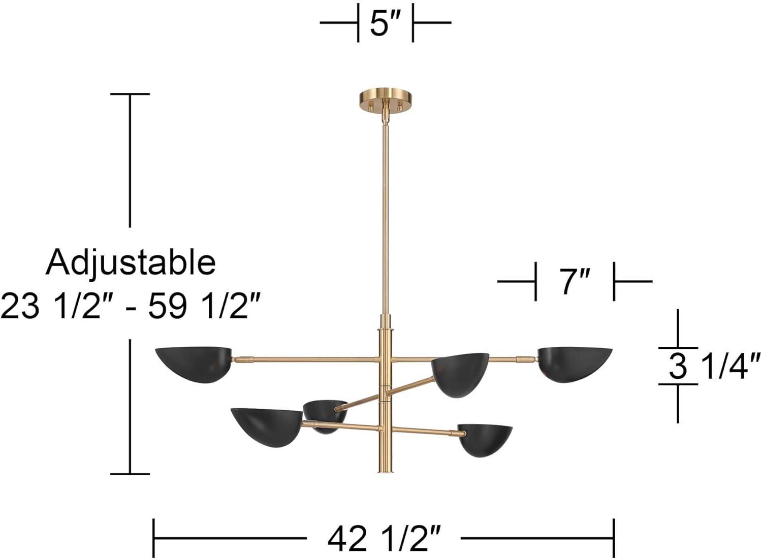 Possini Euro Design Atherton 42 1/2" Mid Century Modern Pendant Chandelier Ceiling Light Fixture Dining Room Sputnik 6-Light Black Warm Gold