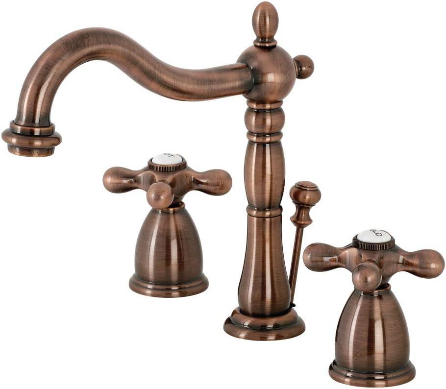 Kingston Brass Heritage Two-Handle 3-Hole Deck Mount Widespread Bathroom Faucet with Pop-Up Drain